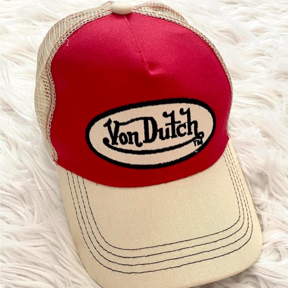 Von Dutch Red and Beige Trucker Cap